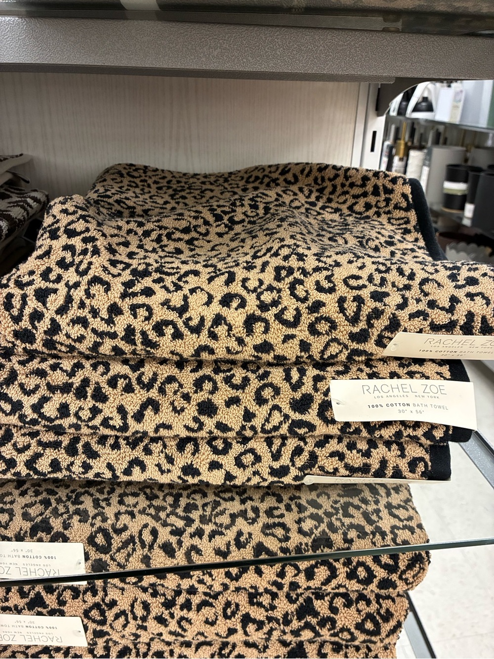 SET OF 3!!! Rachel Zoe Leopard Print Cotton Bath Towels in Black and Tan